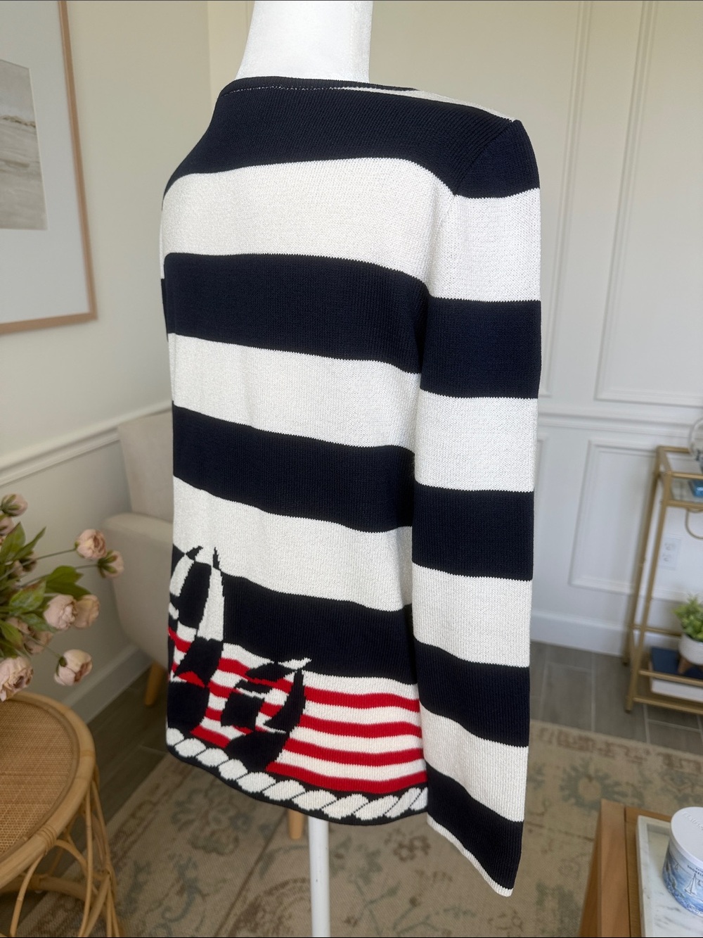 Rare Vintage 1990s St. John Sport by Marie Gray Nautical Sailboat Intarsia Sweat - Picture 4 of 14